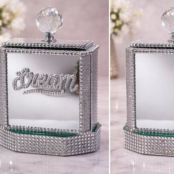 Design by Irene Other - Silver Rhinestone Dream Glass Keepsake Box Mirrored Jewelry Holder